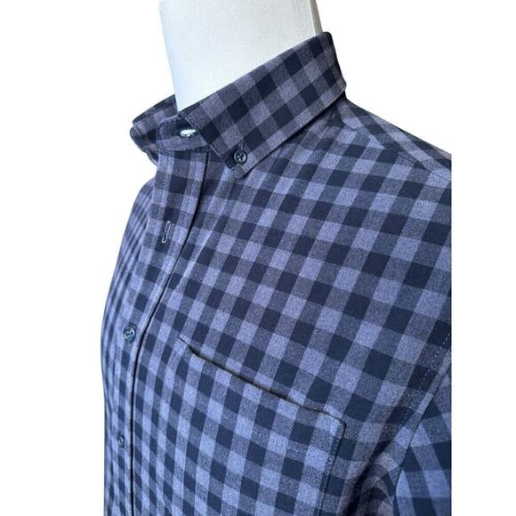 Mizzen + Main Performance Shirt Small Button Down Blue Gray Check Long Sleeve - Picture 3 of 8